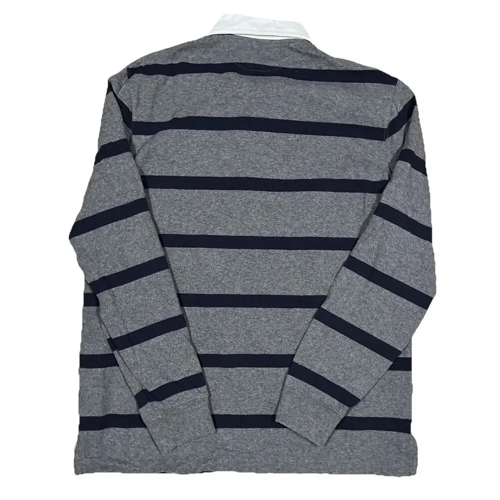 Iconic Rugby Shirt Polo Ralph Lauren Men's Medium Classic Fit Grey Blue Stripes
